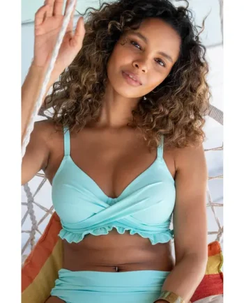 Free Spirit Non Padded Underwired Twist Front Frill Top - Aqua