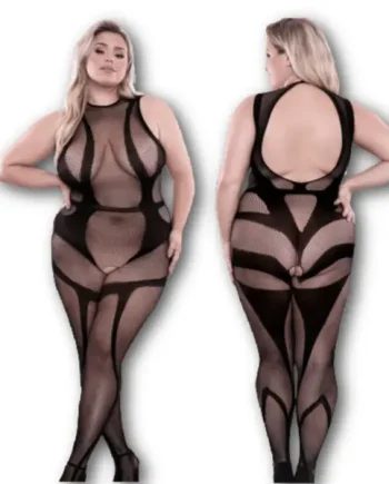 Cross Faded High Neck Crotchless Bodystocking
