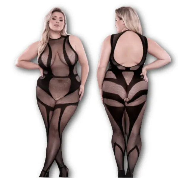Cross Faded High Neck Crotchless Bodystocking