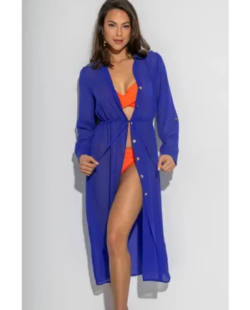 Chiffon Maxi Beach Shirt - Ultramarine