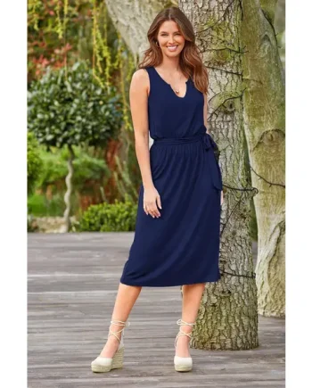 Jessie Fuller Bust Notch Neck Stretch Midi Dress - Navy