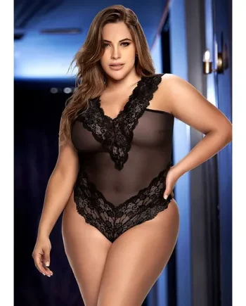 Mapale Lace Up Back Plus Size Teddy