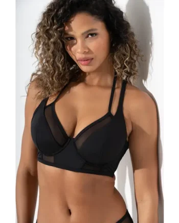 Sydney Underwired Mesh Longline Double Strap Bikini Top - Black