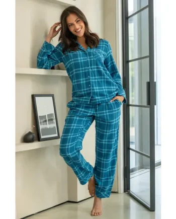Cosy Check Brushed Cotton Pyjama Gift Set - Blue/Navy