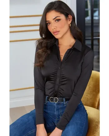 Brooke Shine Stretch Jersey Ruched Front Shirt - Black