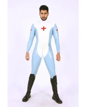 Latex Mens Medic Look Neck Entry Catsuit
