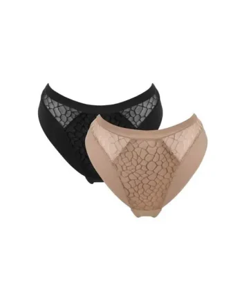 Geo Sculpt High Leg Midi Brief 2 Pack - Black/Toffee