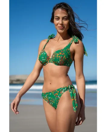 Rosa Cove Tie Side Bikini Brief - Green Ditsy