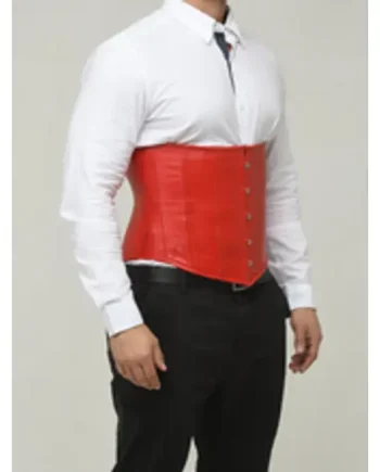 Leather Corset for Men Red Under Bust