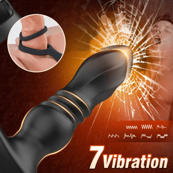 7 Thrusting Anal Vibrator with Double Cock Ring Delays Ejaculation Unforgettable Orgasms