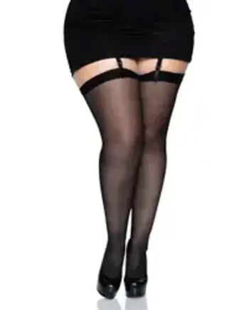 Leg Avenue Plus Size Sheer Stockings Black UK 14 to 18