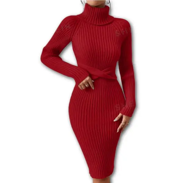 Turtleneck Raglan Sleeve Twist Front Jumper Dress