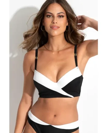Fifth Avenue Underwired Longline Padded Top - Black/White