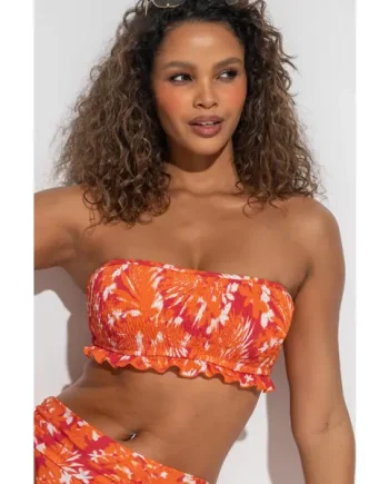 Free Spirit Strapless Underwired Bikini Top - Orange Tropical