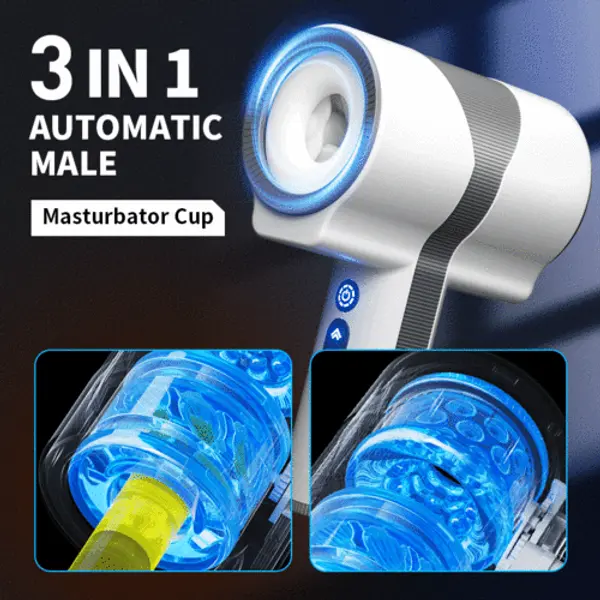 Handheld Blowjob Masturbator 7 Vibration 5 Rotation Expansion Dual-ended Vibrator Cup