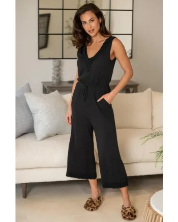 Sofa Loves Lace Hidden Support Cropped Wide Leg Jumpsuit - Black
