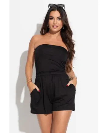 Betty Strapless Jersey Beach Playsuit - Black