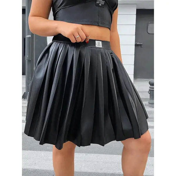 Pu Leather Pleated Skirt
