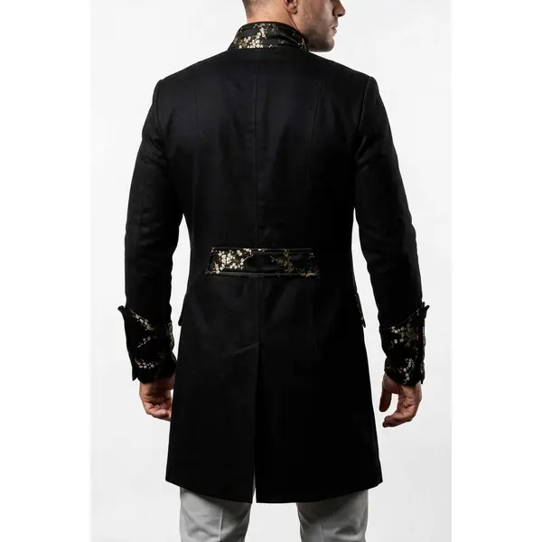 Black Cotton Mens Gothic Steampunk Outfit Vintage Dress Coat Pirate Top SPFL