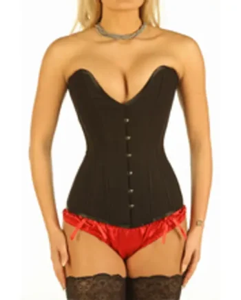 Heavy-Duty Double Steel Boned Black Cotton Plunge Corset