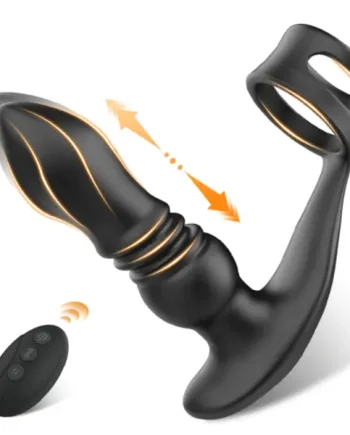 7 Thrusting Anal Vibrator with Double Cock Ring Delays Ejaculation Unforgettable Orgasms