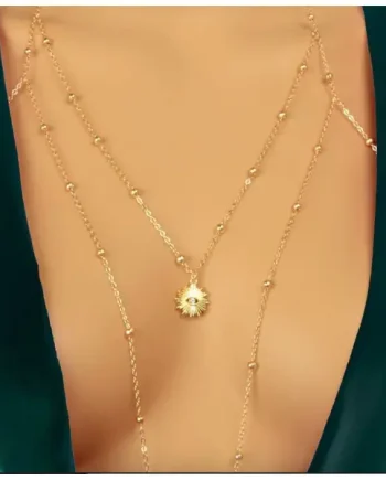 Body Chain – Thin Chain with Sun and Heart (Gold colour)