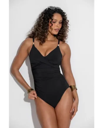 Tulum Luxe Matte Non-Padded Underwired Twist Front Control Swimsuit - Black