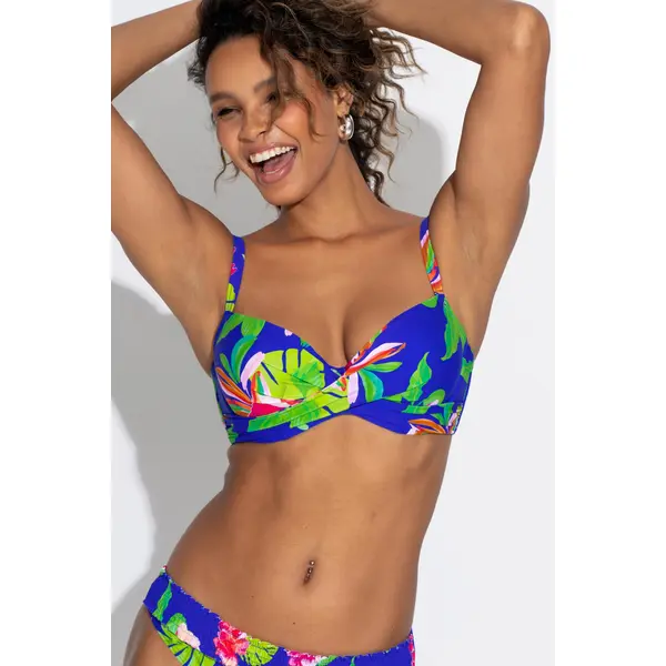 Free Spirit Lightly Padded U/W Twist Front Bikini Top - Ultramarine/Pink