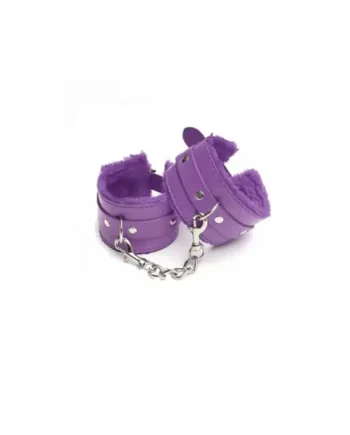 Leather handcuffs with fluff purple