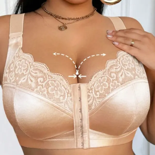 Front Closure Lace Patchwork Wireless Bra