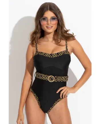 Casablanca Strapless Belted High Leg Tummy Control Swimsuit - Gold Chain