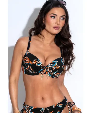 Madrid Underwired Lightly Padded Bikini Top - Black/Orange/Blue