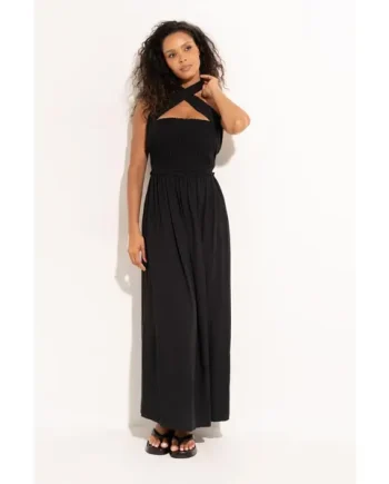 Zoey Shirred Bodice Multiway Maxi Dress - Black