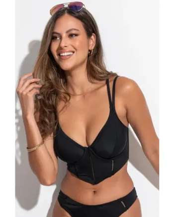 Sydney Double Strap Underwired Longline Bikini Top - Black
