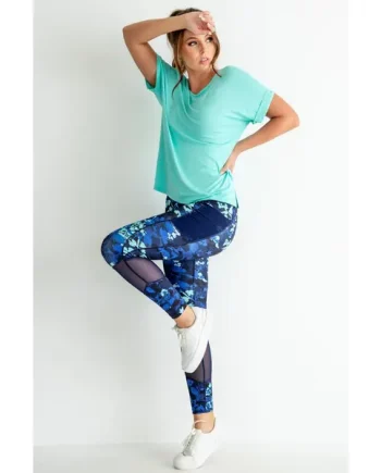 Energy Printed Mesh Panel Legging - Navy Floral