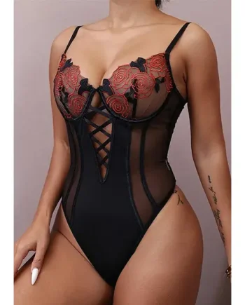 Sweetkama Floral Embroidery Sheer Body