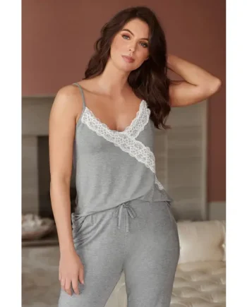 Sofa Loves Lace Hidden Support Soft Jersey Cami - Dove Grey/Ivory