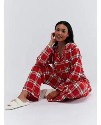 Bow check cotton pyjamas in a bag