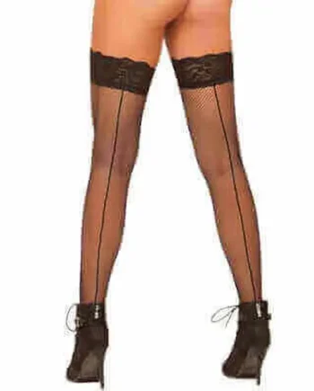 Lace Top Seamed Fishnet Stockings