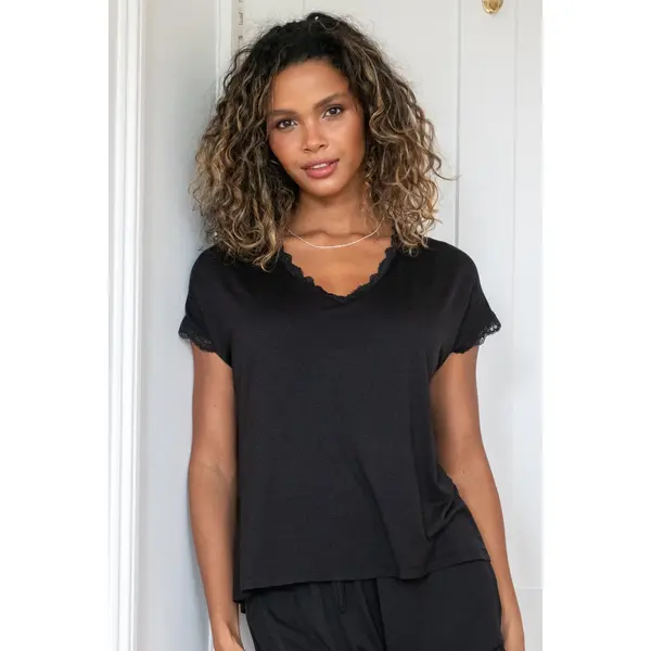 Sofa Loves Lace Hidden Support T-Shirt - Black