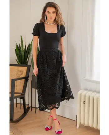 Sandie Corded Lace Midi Skirt - Black