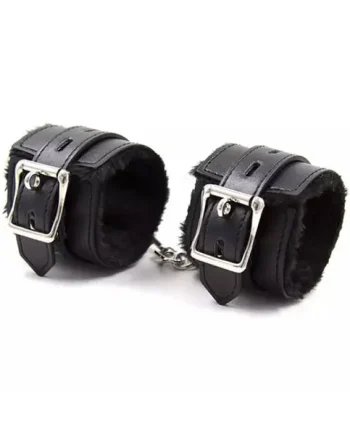 Leather handcuffs with fluff black