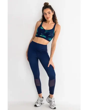 Energy Full Length Mesh Panel Sports Legging - Navy