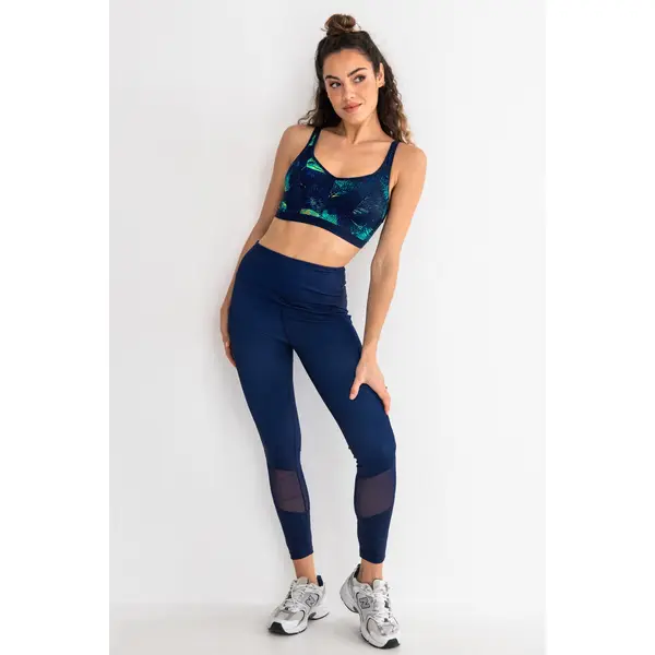 Energy Full Length Mesh Panel Sports Legging - Navy