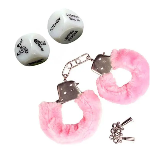 Pink Fluff Handcuffs + Love Dice