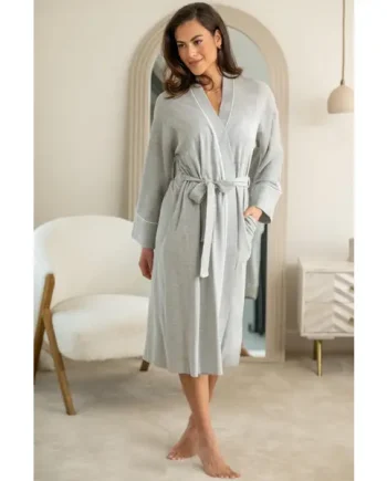 Waffle Loungewear Dressing Gown - Grey Marl