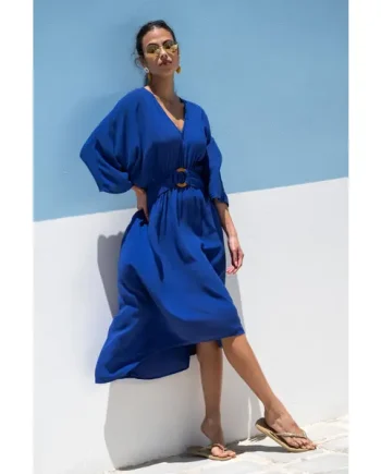 Crinkle O-Ring Midi Beach Kaftan - Ultramarine