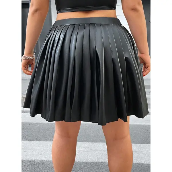 Pu Leather Pleated Skirt