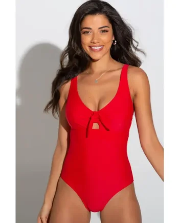 Underwired Bow Front Tummy Control Swimsuit - Red