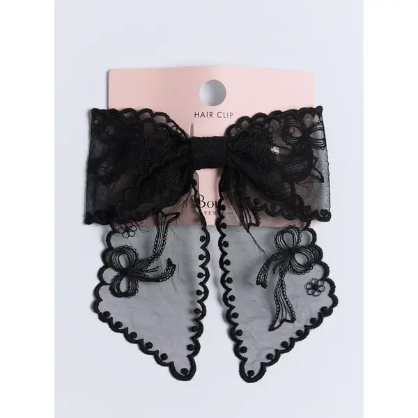 Oversized embroidered bow hair clip
